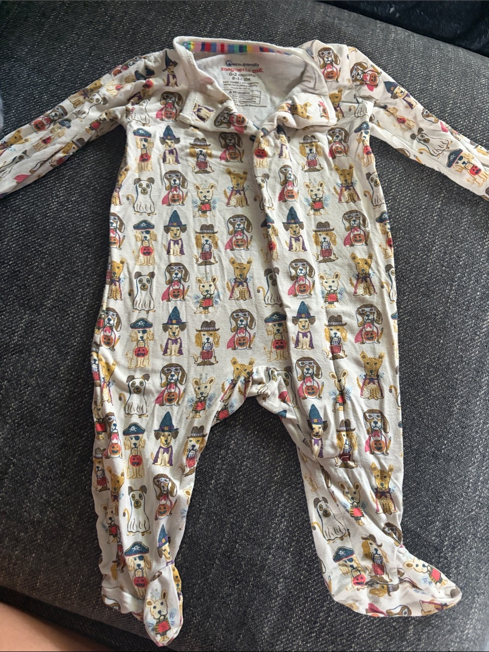 Magnetic me Baby One-Piece Footed Romper in Cream with Dog Print Halloween